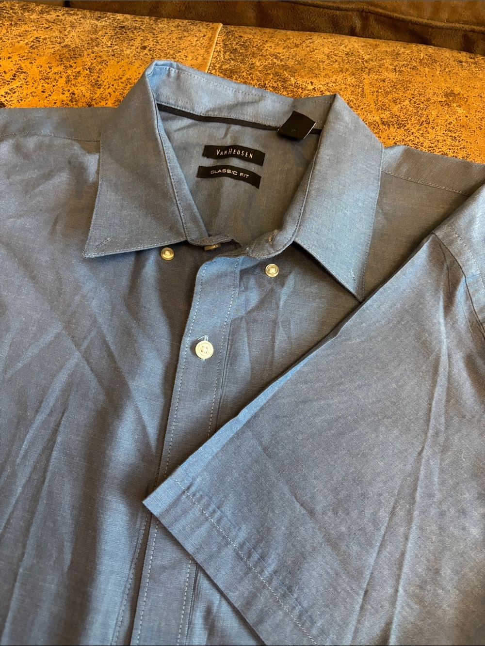 Van Heusen Blue Short-Sleeve Button Down Shirt